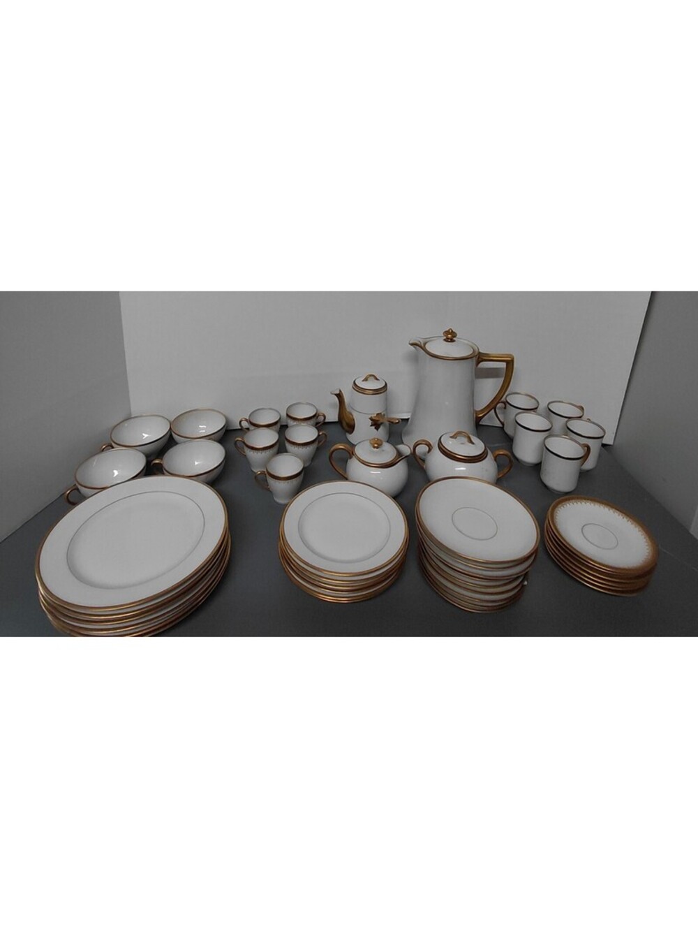 Vintage Limoges France 45 Pc Porcelain Dinnerware Set White Gold Rim Service